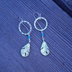 Elegant Silver and Turquoise Feather Earrings